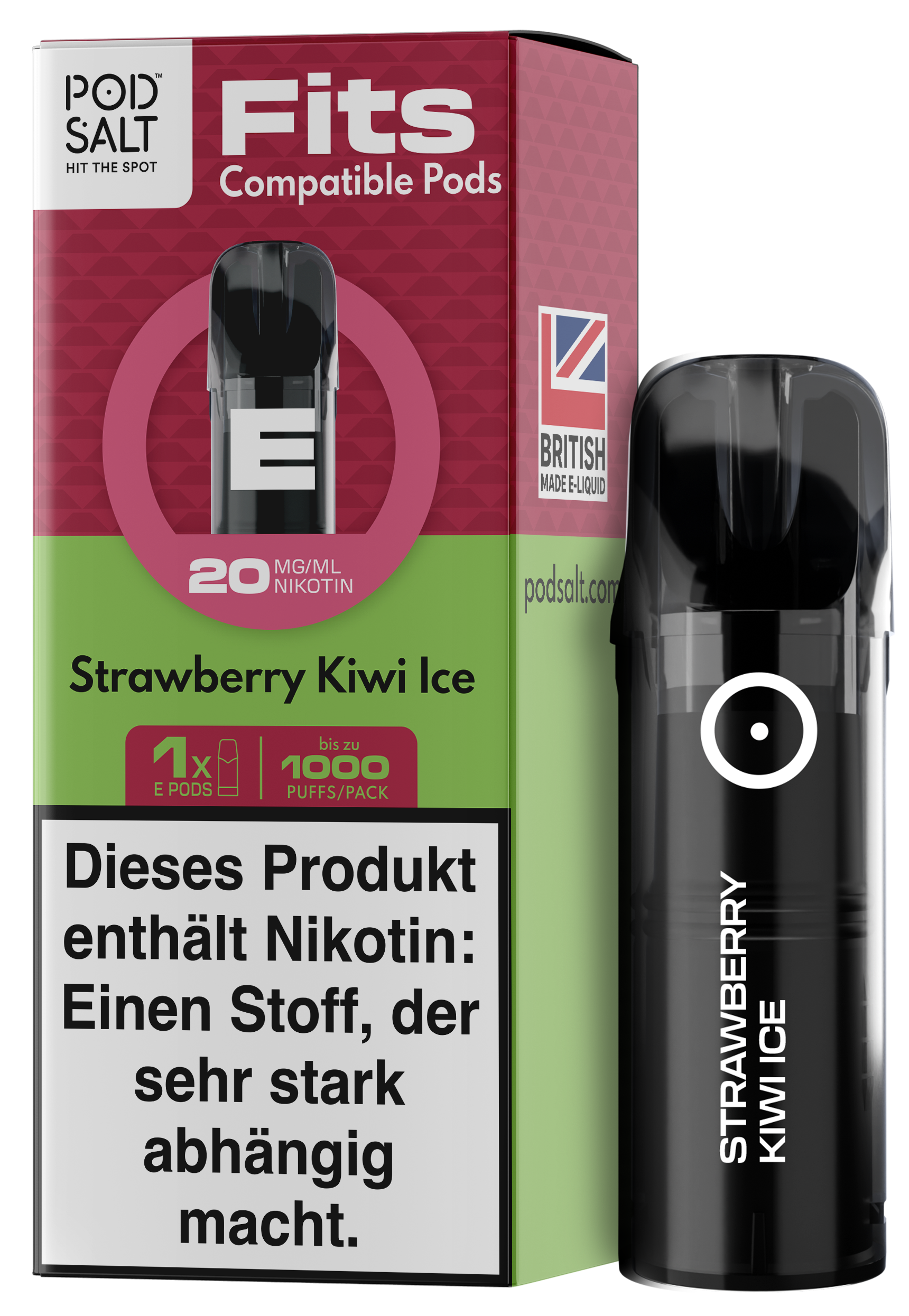 Pod Salt - Fits Pods Strawberry Kiwi Ice 20mg/ml - 3 Pack