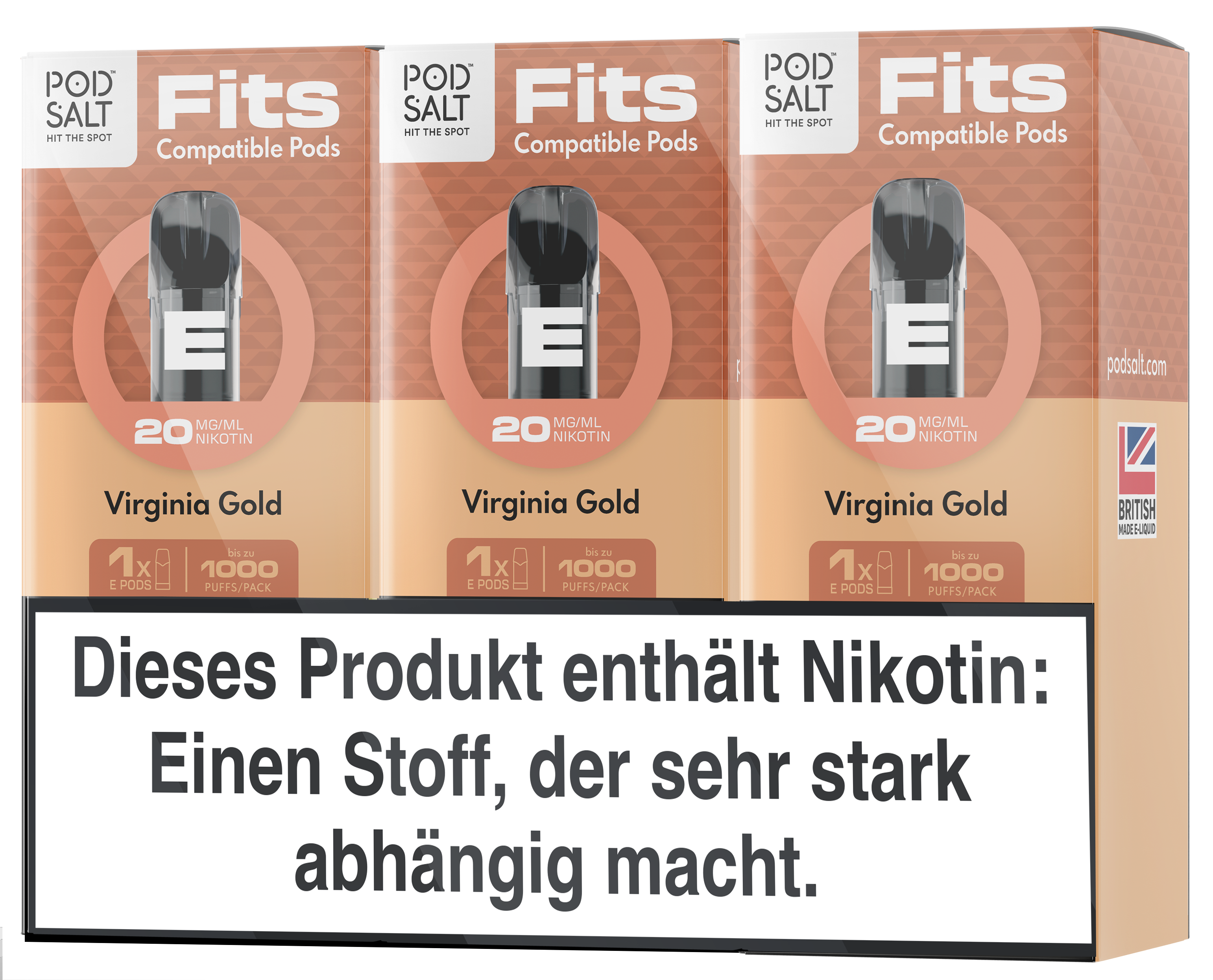 Pod Salt - Fits Pods Virginia Gold 20mg/ml - 3 Pack