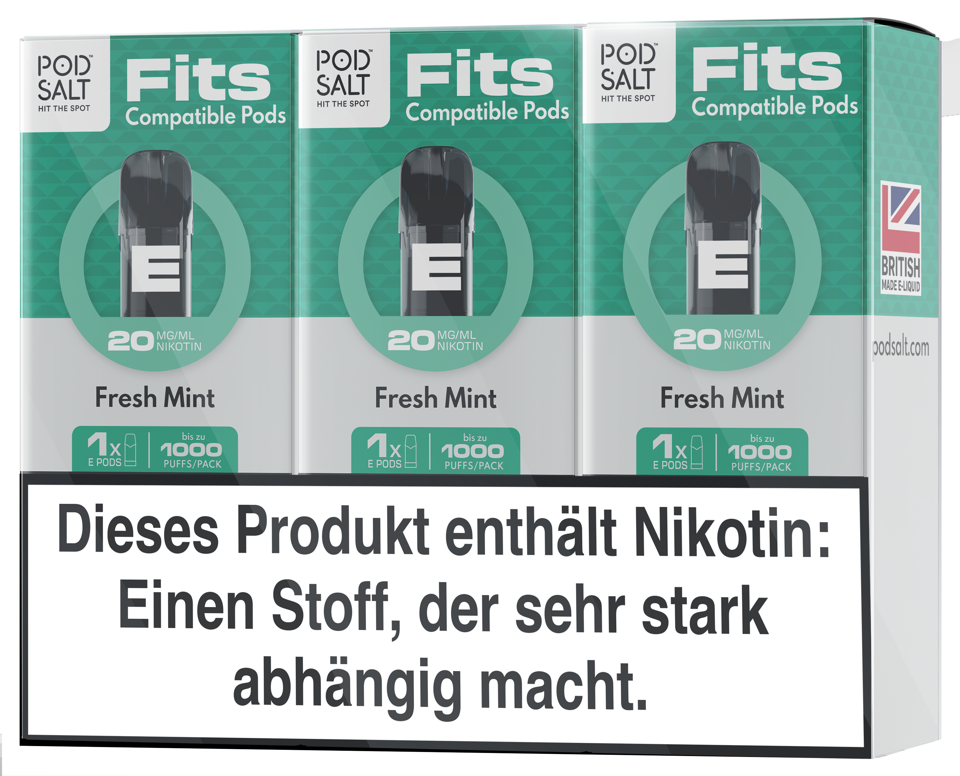 Pod Salt - Fits Pods Fresh Mint 20mg/ml - 3 Pack