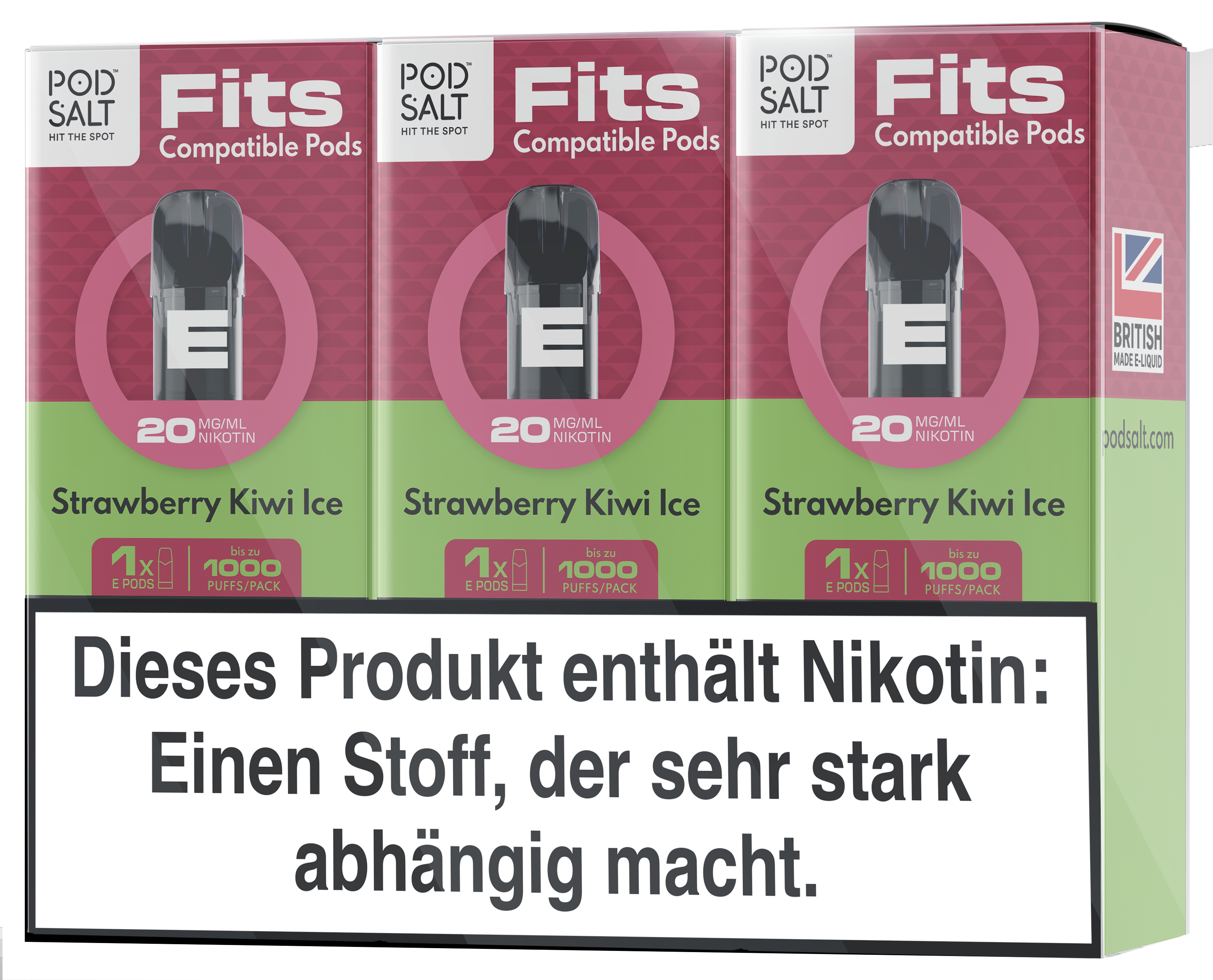 Pod Salt - Fits Pods Strawberry Kiwi Ice 20mg/ml - 3 Pack