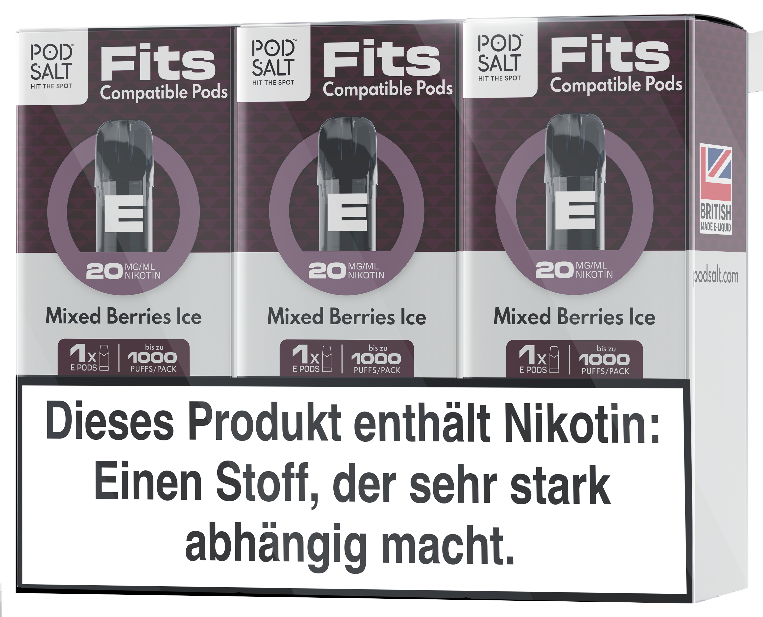 Pod Salt - Fits Pods Mixed Berries Ice 20mg/ml - 3 Pack
